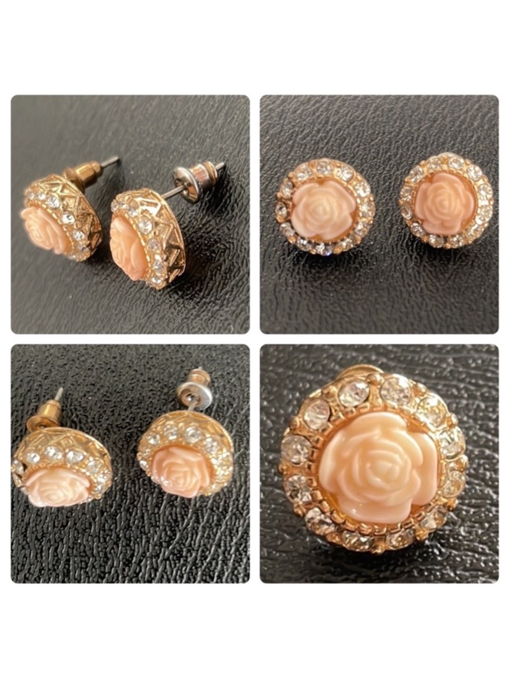 Stunning Pink Enamel Flower Earrings surrounded by Rhinestones